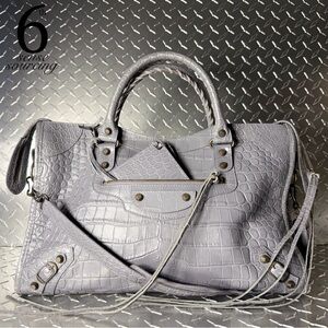 Balenciaga Croc Embossed Moto Medium City Bag in Grey